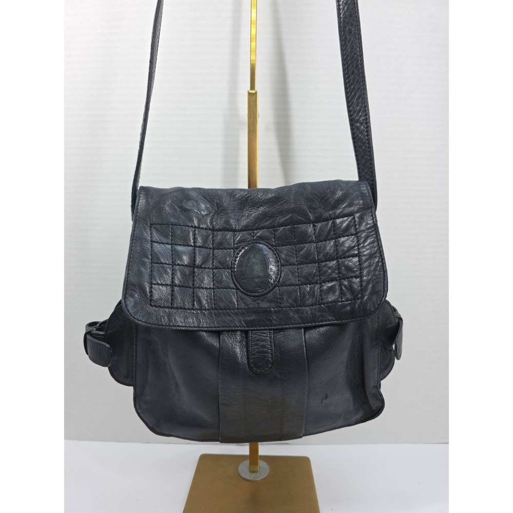 Paco Lobo Black Leather Crossbody Bag Quilted Flap Vintage Shoulder Purse
